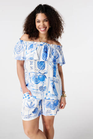 off shoulder rechtvallend top Plus Size - blauw