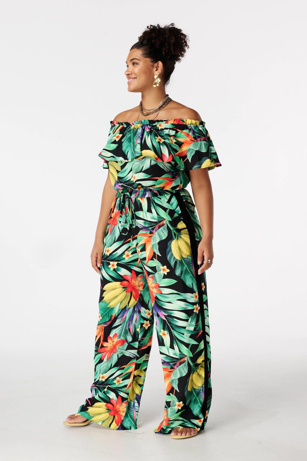 MS Mode off shoulder top met ruches Plus Size - groen