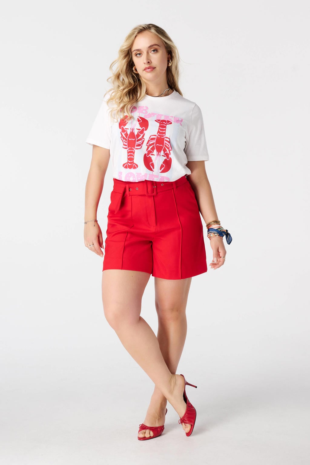 Rode dames MS Mode straight leg casual short Plus Size met rits, haak- en knoopsluiting en effen