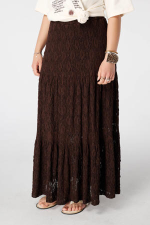 kanten uitlopend midi rok Plus Size - bruin