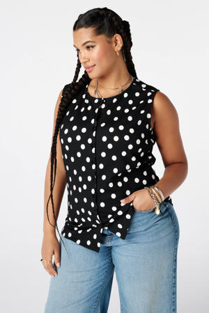 fitted blousetop met stippen Plus Size - zwart