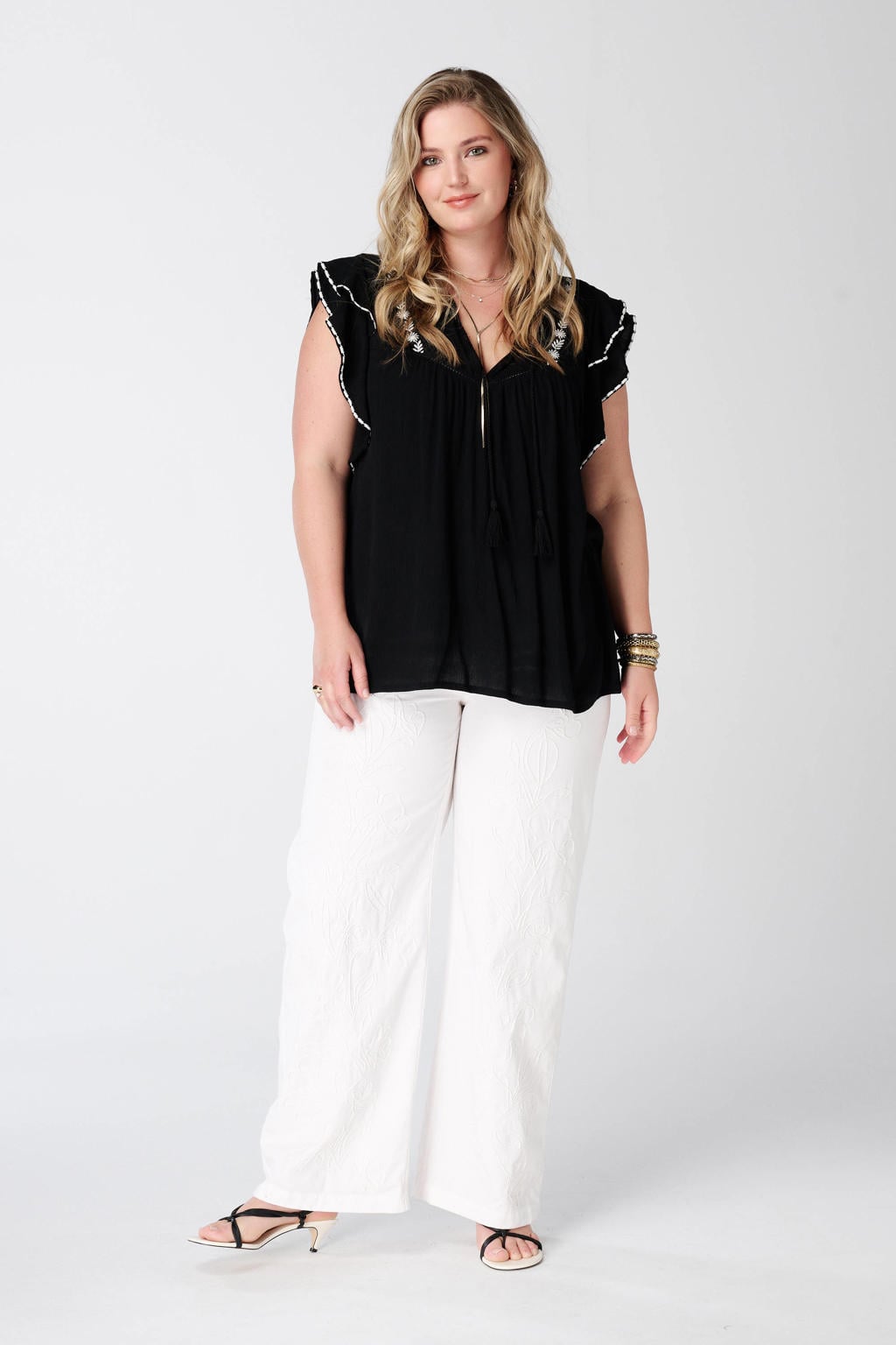 Zwart en witte dames MS Mode top Plus Size van viscose met effen