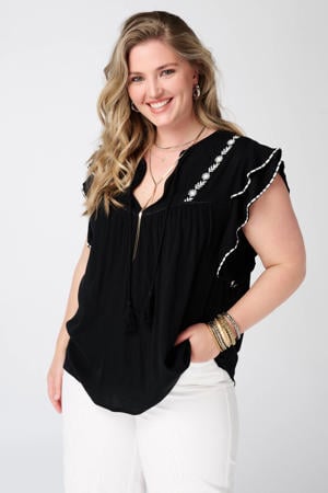 top met ruches Plus Size - zwart