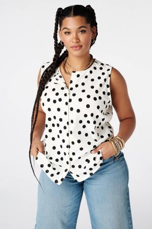 blousetop Plus Size met stippen - ecru