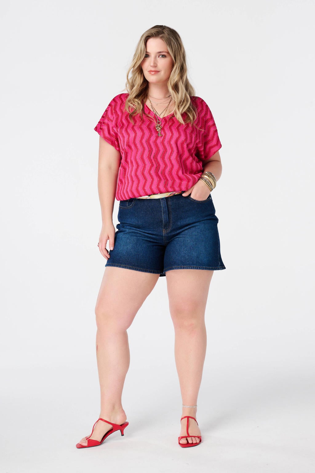 MS Mode top met glitters Plus Size - roze