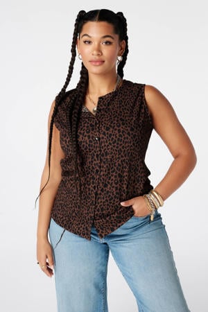 blousetop met panterprint Plus Size - bruin