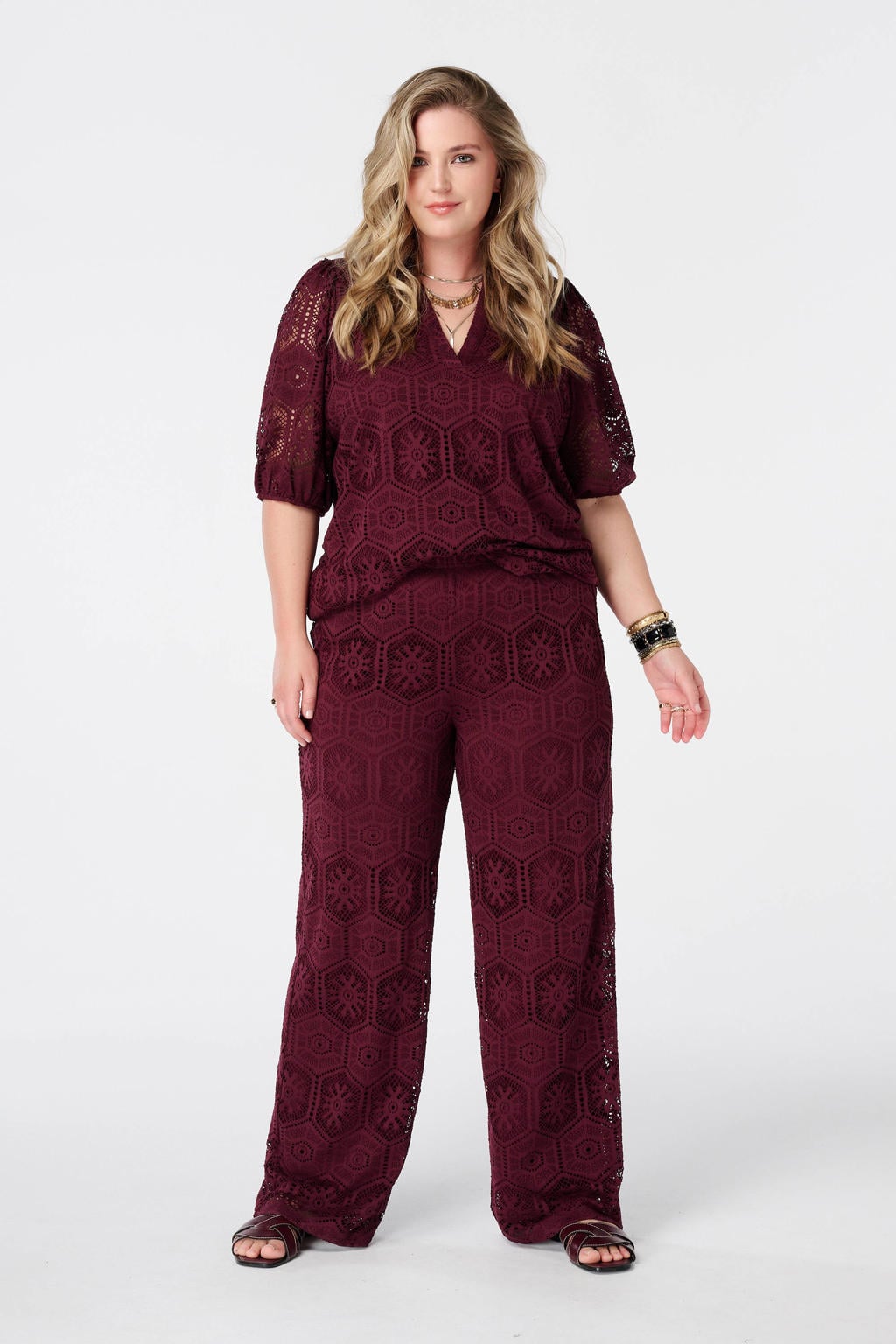 MS Mode wide leg broek Plus Size - donkerrood