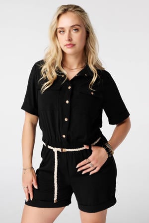 wide leg playsuit met ceintuur Plus Size - zwart