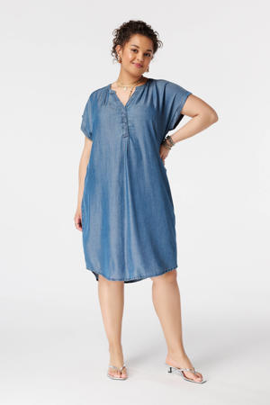 midi blousejurk met ceintuur Plus Size - mediumblauw denim