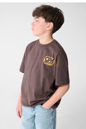 T-shirt met backprint - donkerbruin