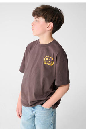 T-shirt met backprint - donkerbruin