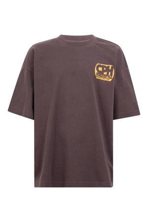 T-shirt met backprint - donkerbruin