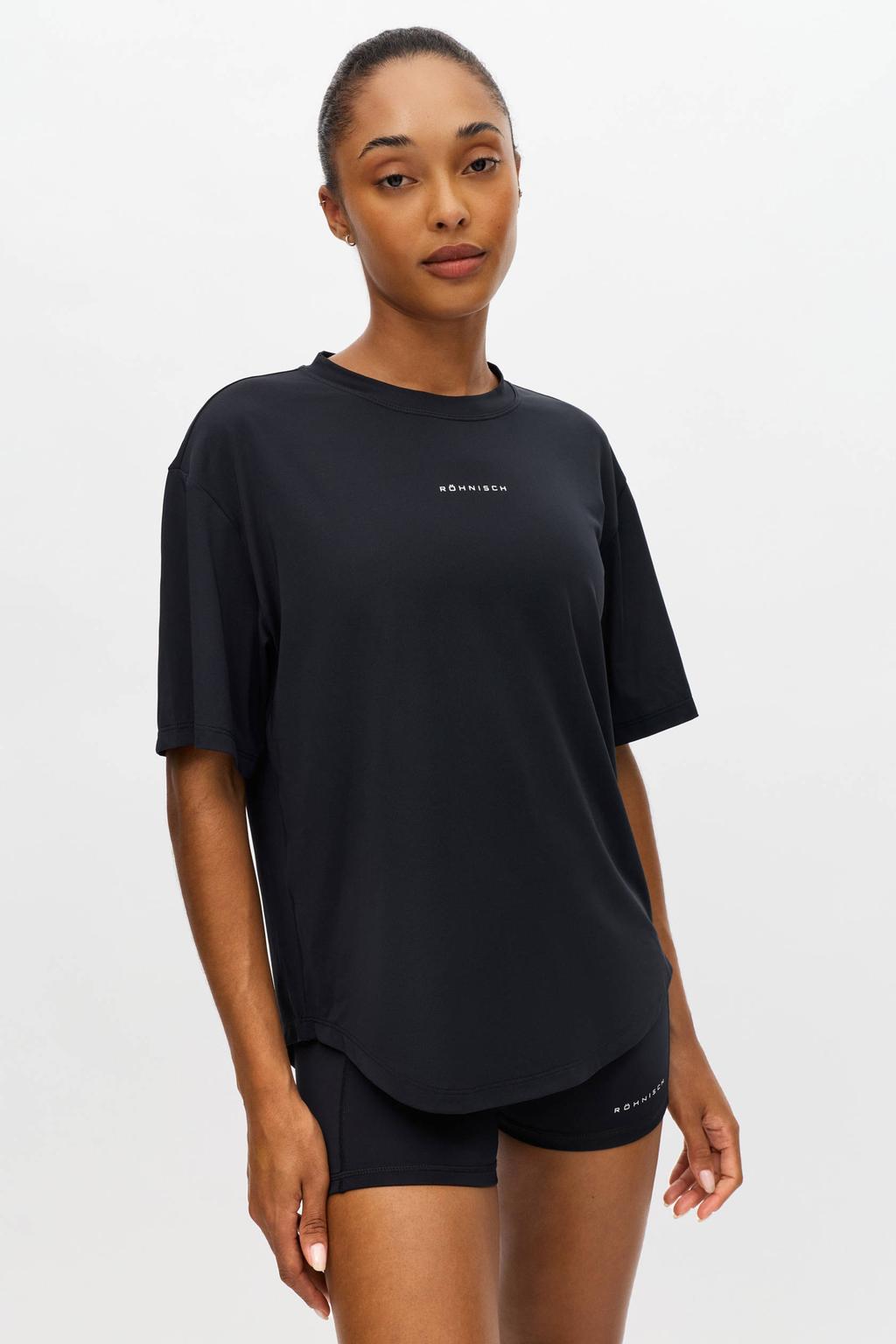 Zwarte dames Rohnisch sportshirt van polyester met korte mouwen en ronde hals