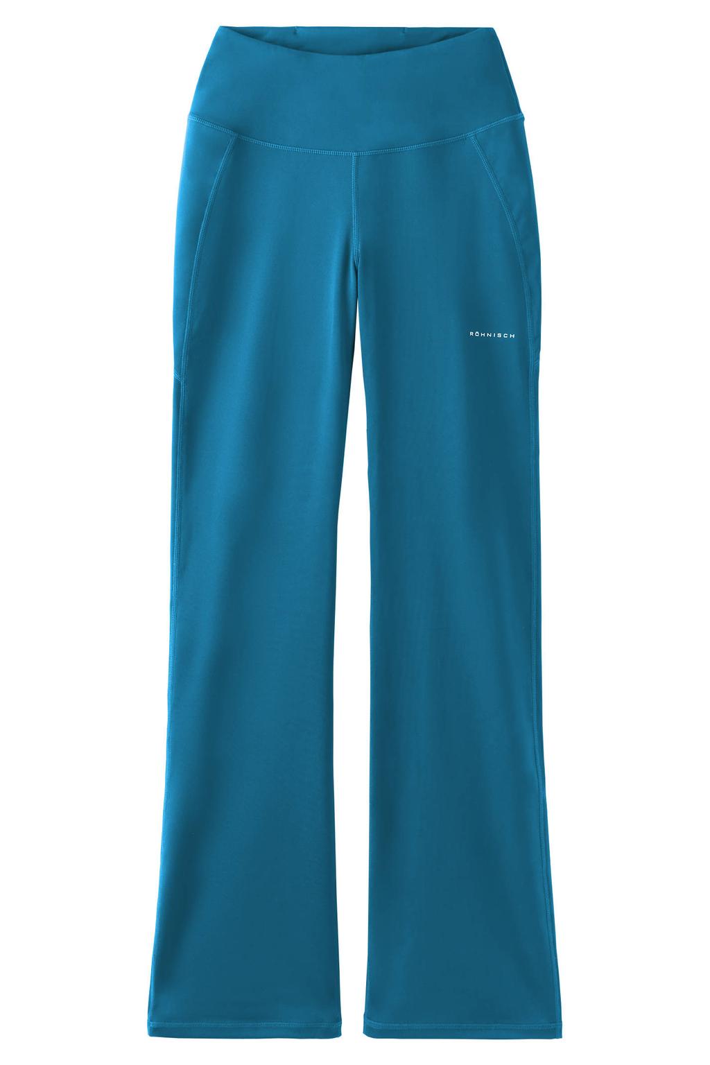 Petrolkleurige dames Rohnisch sportbroek van polyester met regular fit, high waist, elastische tailleband met koord en effen