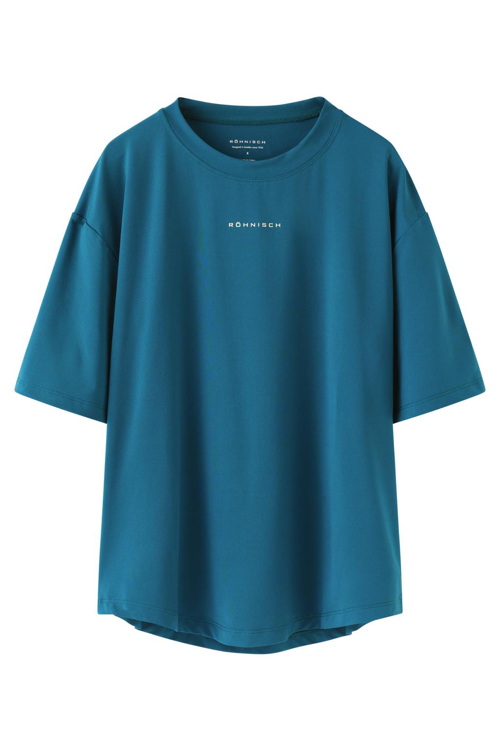 Petrolkleurige dames Rohnisch sportshirt van polyester met korte mouwen en ronde hals