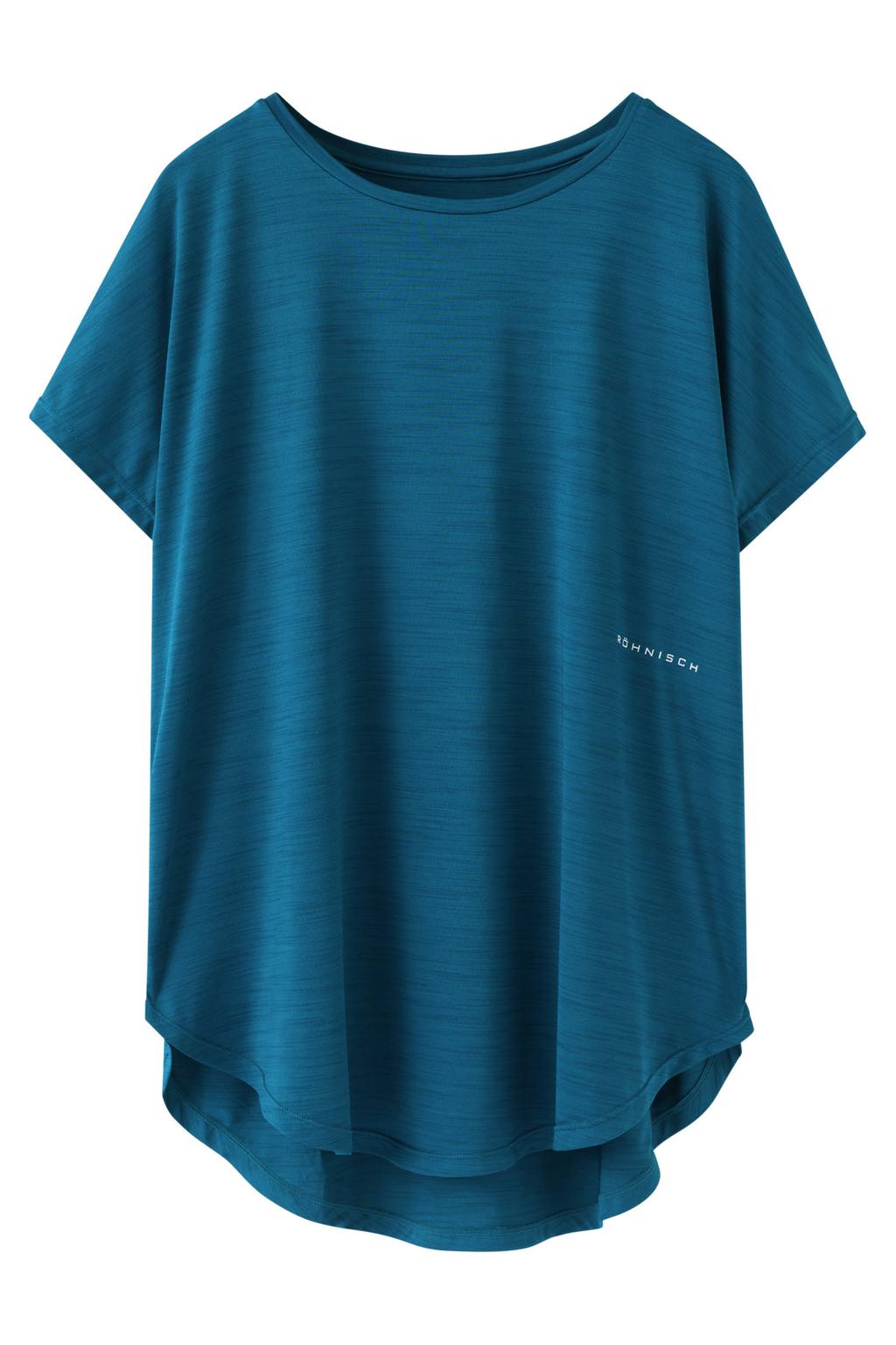 Petrolkleurige dames Rohnisch sportshirt van polyester met korte mouwen en ronde hals