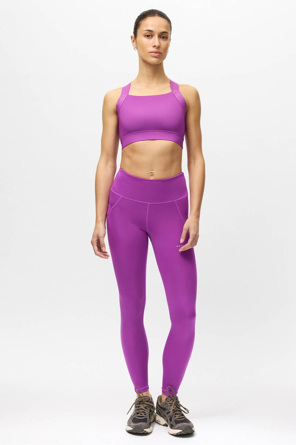 Paarse dames Rohnisch sportlegging van polyester met slim fit, regular waist en effen