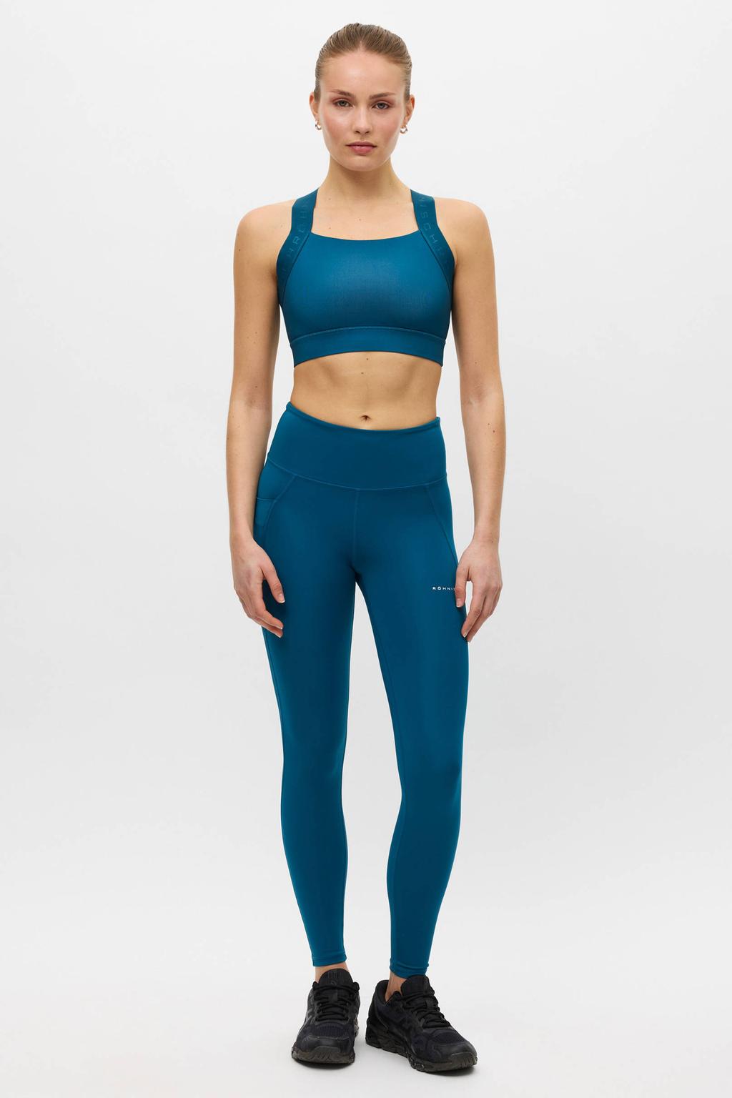Petrolkleurige dames Rohnisch sportlegging van polyester met slim fit, regular waist en effen