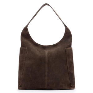 suede schoudertas donkerbruin
