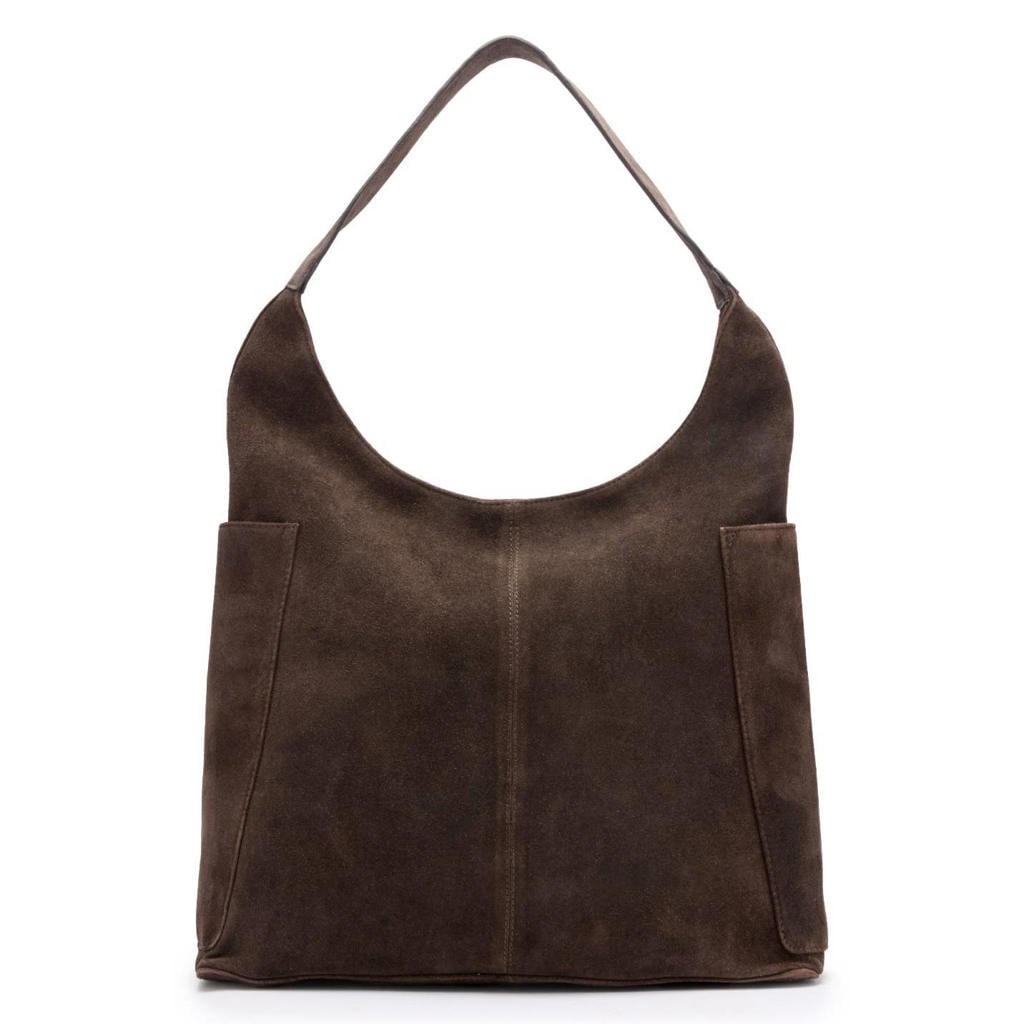 Manfield suede schoudertas donkerbruin
