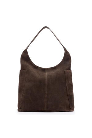 suede schoudertas donkerbruin