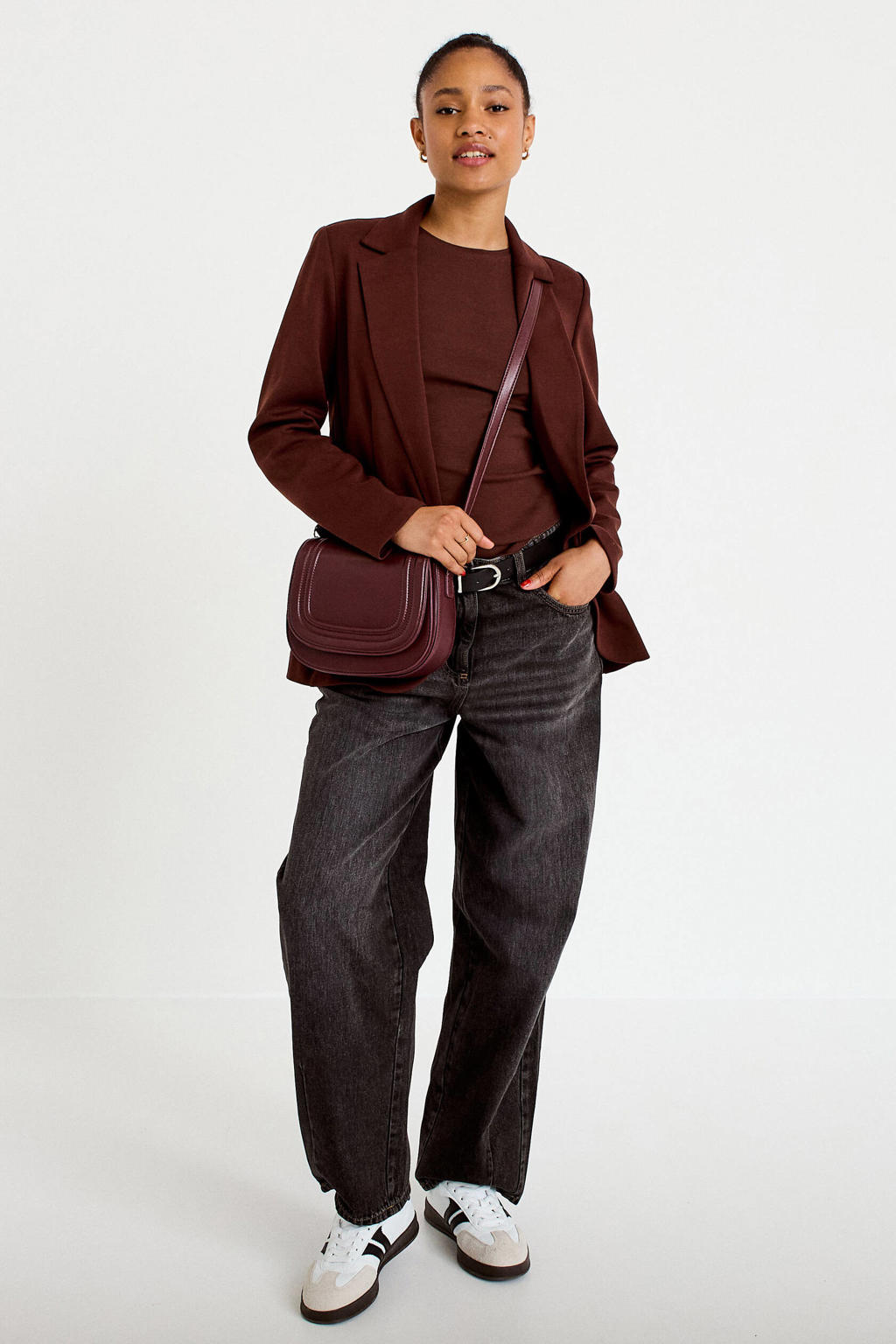 Roodbruine dames Cache Cache getailleerde blazer bruin van polyester met effen, lange mouwen en reverskraag