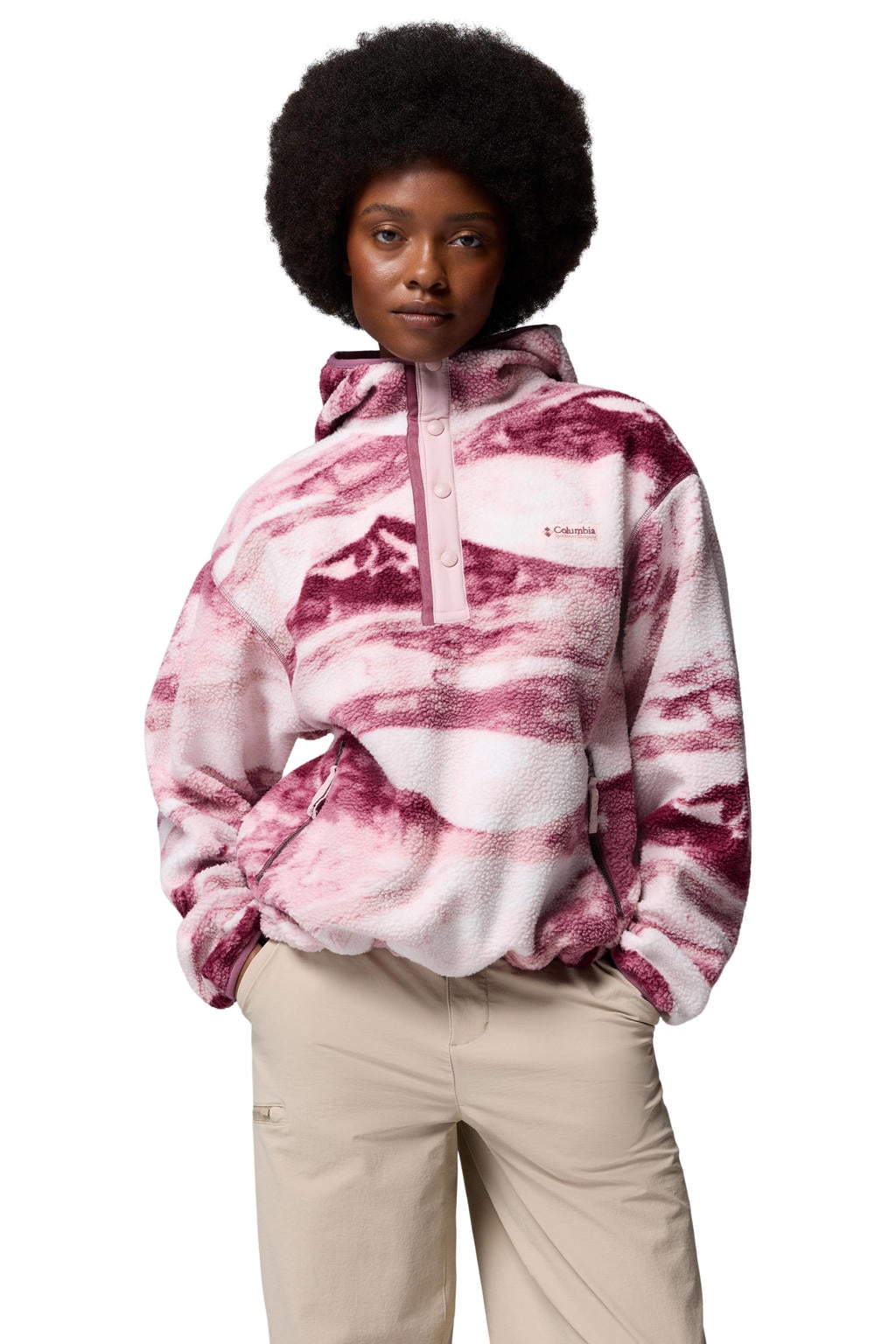 Columbia Helvetia™ II fleece hoodie - donkerood/wit/roze