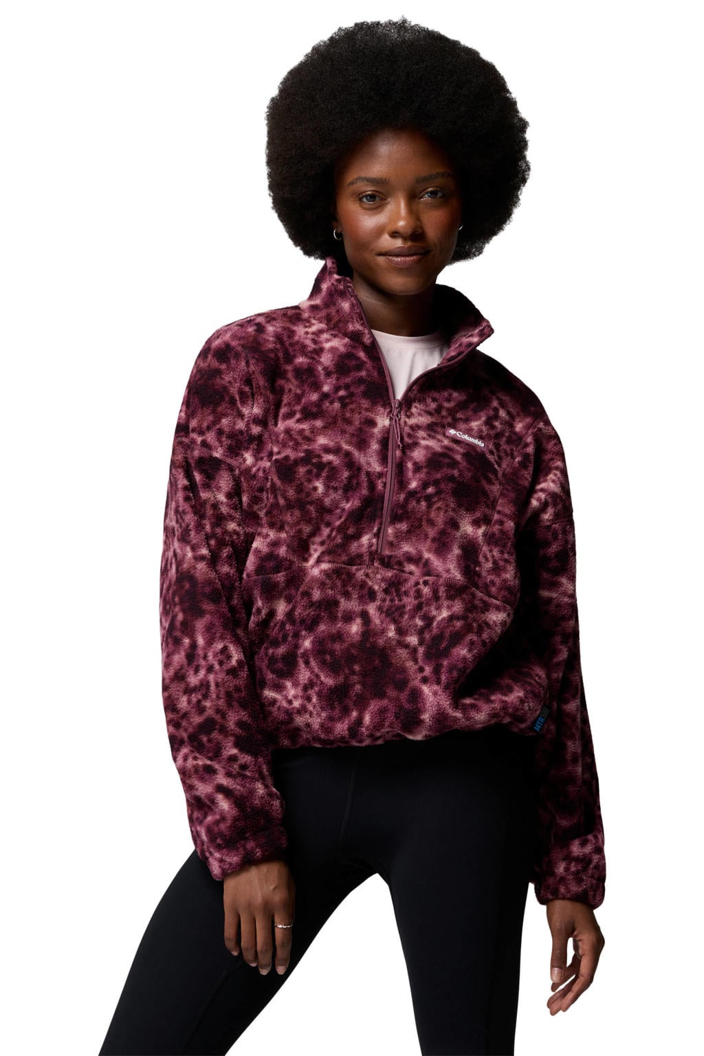 Donkerrode dames Columbia Timber Crest™ MTR fleece sweater met lange mouwen, opstaande kraag en halve rits