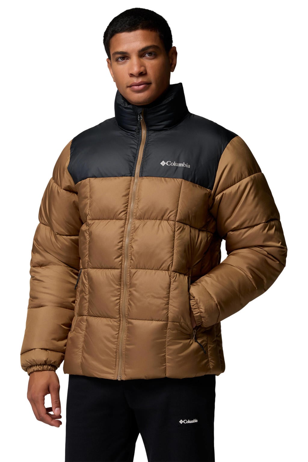 Bruine heren Columbia Puffect™ IV jas van polyester met lange mouwen, capuchon en ritssluiting