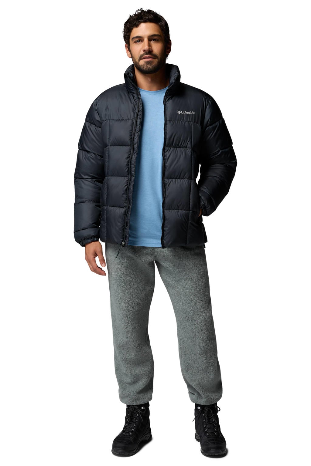 Zwarte heren Columbia Puffect™ IV jas van polyester met lange mouwen, capuchon en ritssluiting
