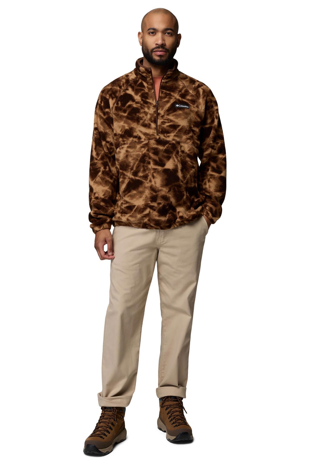 Bruine heren Columbia Timber Crest™ MTR fleece sweater met lange mouwen, opstaande kraag en halve rits
