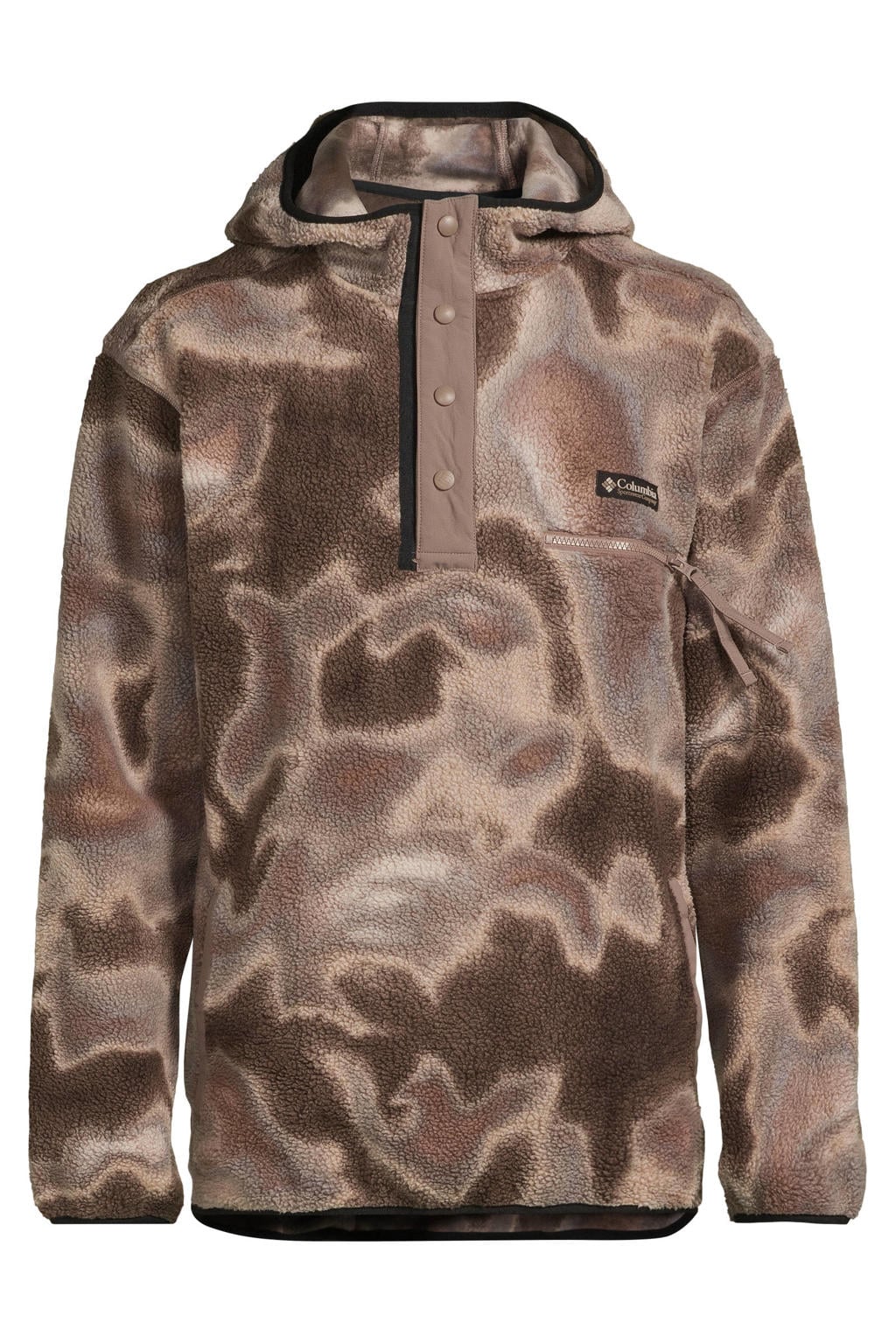 Bruin en beige heren Columbia Helvetia™ II fleece hoodie met lange mouwen, capuchon en drukknoopsluiting
