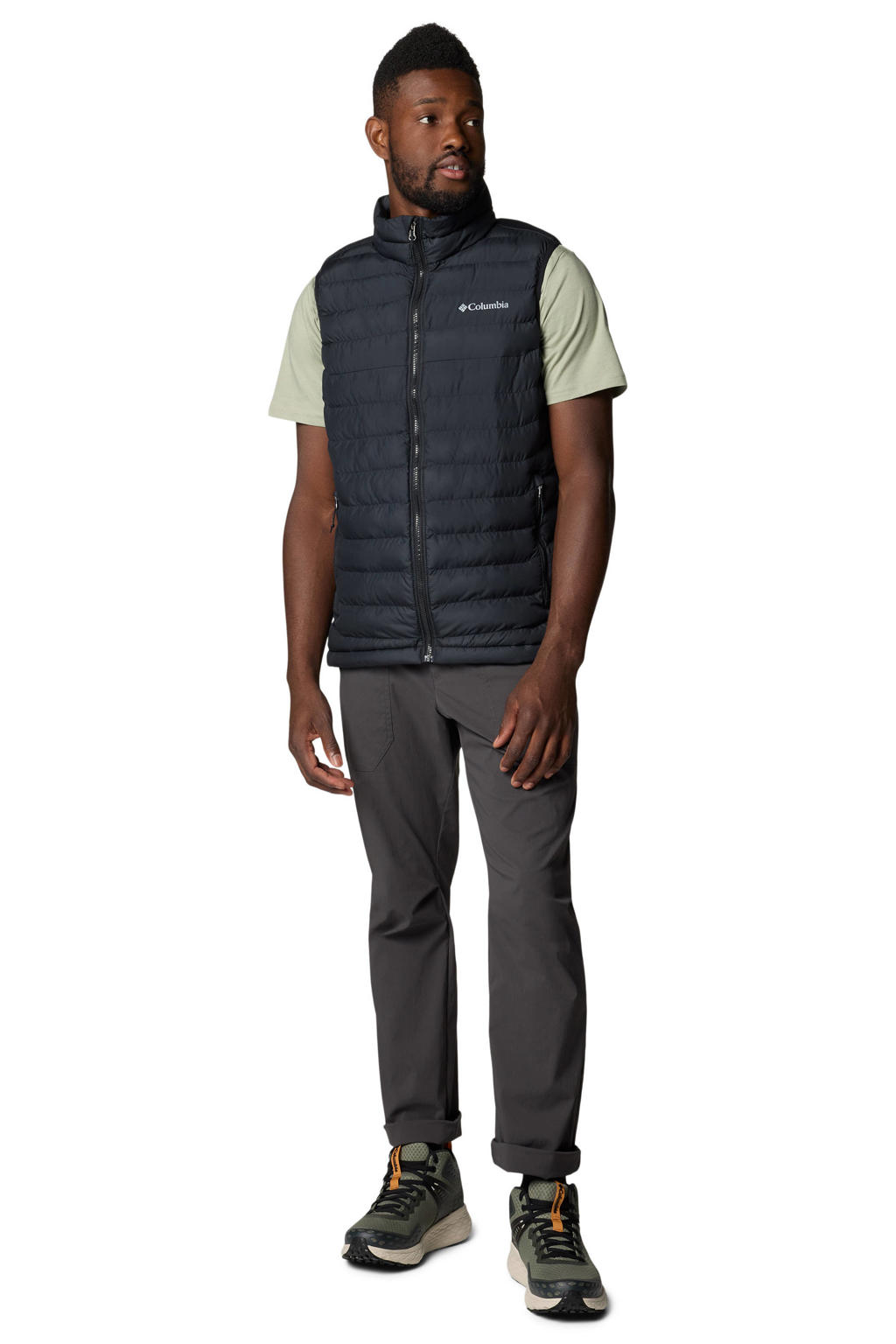 Zwarte heren Columbia Powder Lite™ II bodywarmer van polyester met logo dessin, lange mouwen, opstaande kraag en ritssluiting