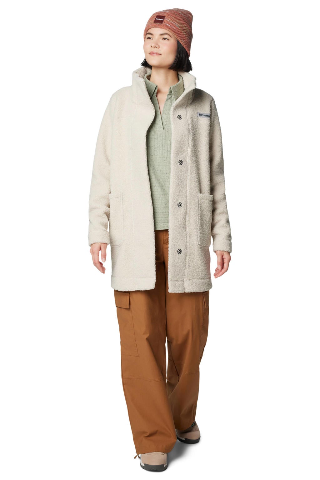 Ecru dames Columbia Panorama™ jas van fleece met effen, lange mouwen, opstaande kraag en drukknoopsluiting