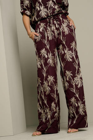 wide leg gebloemde broek met borduursels - bruin