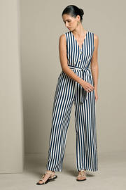 thumbnail: LOLALIZA gestreepte jumpsuit met ceintuur - donkerblauw