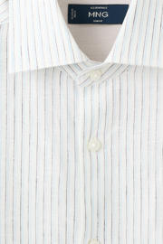 thumbnail: Mango Man slim fit overhemd met krijtstreep en linnen - ecru
