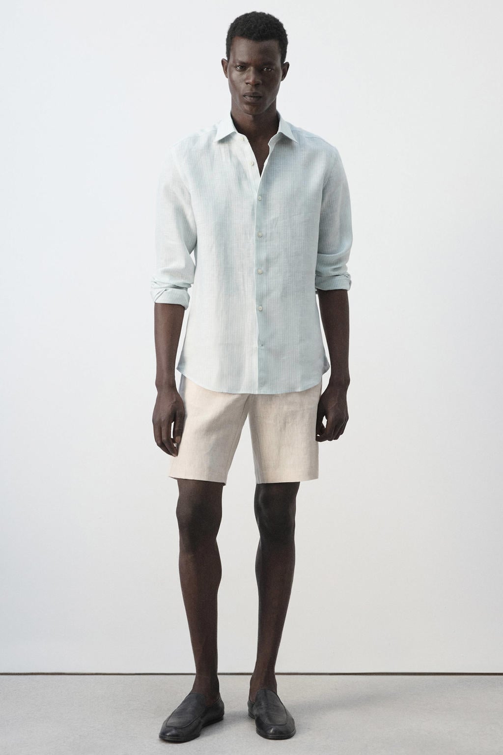Mango Man slim fit overhemd met krijtstreep en linnen - groen