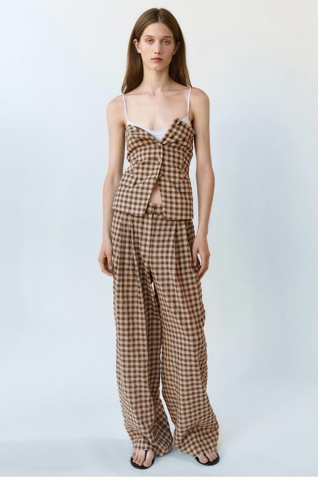 Mango geruite top - bruin