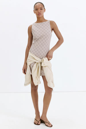 geruite mini jurk - beige