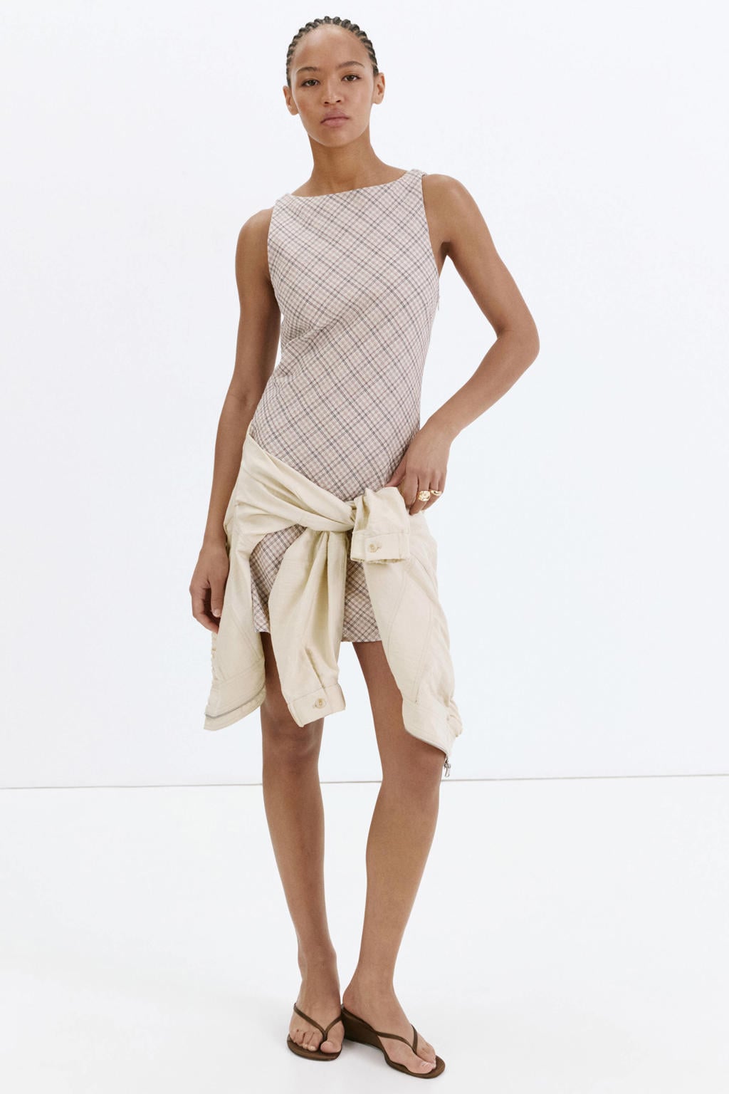 Mango geruite mini jurk - beige