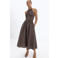 Mango halter geruite midi jurk met open rug - bruin