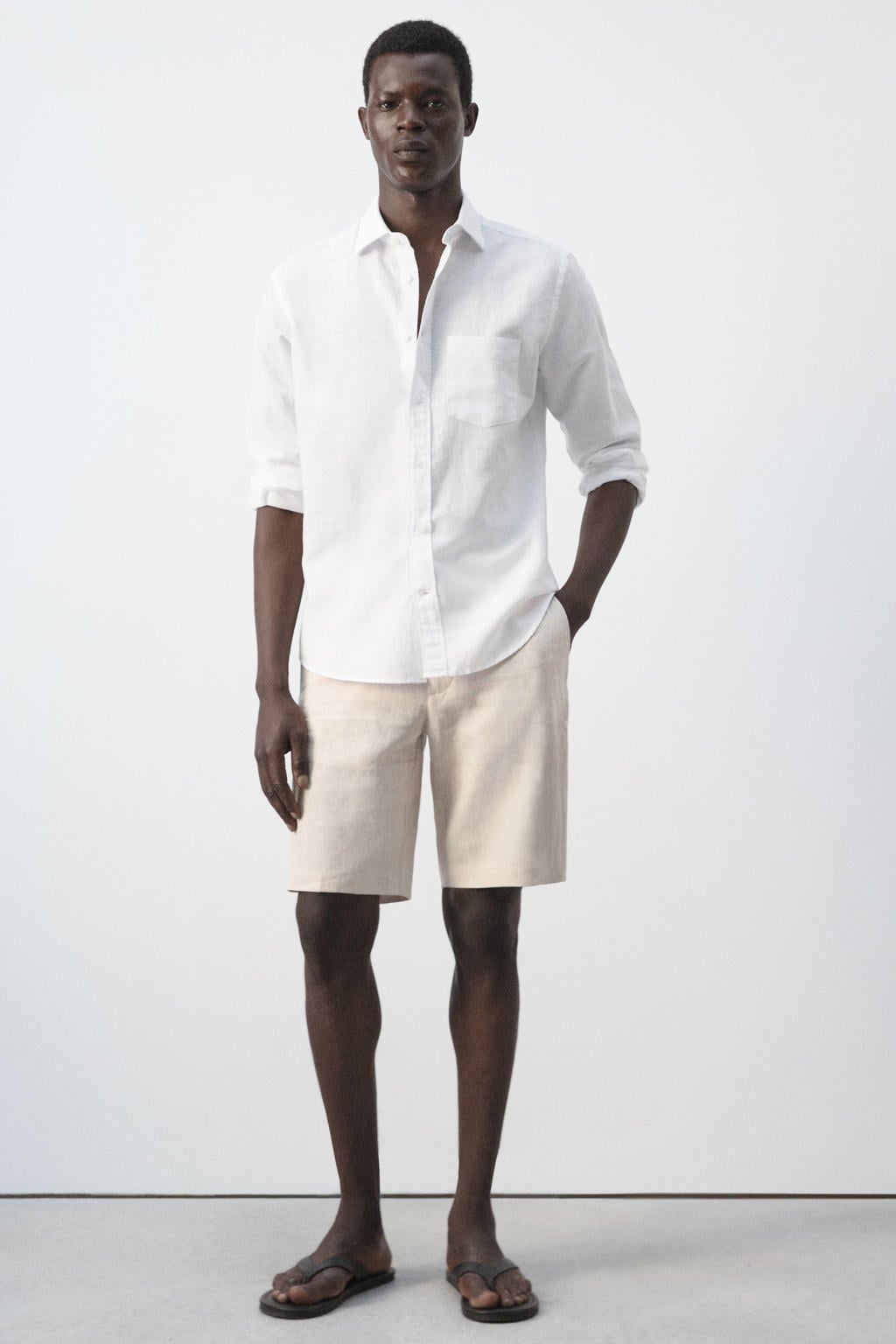 Mango Man regular fit overhemd met linnen - wit