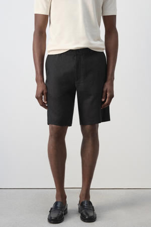 linnen slim fit chino short - zwart