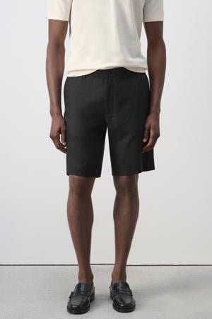 linnen slim fit chino short - zwart