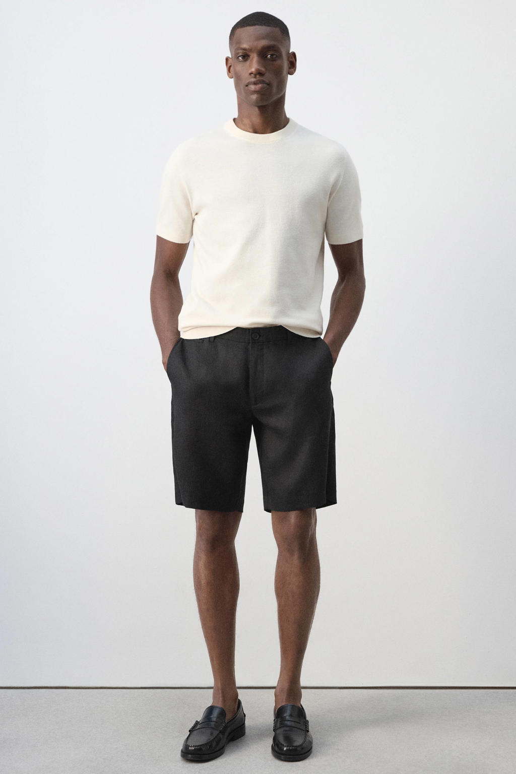 Mango Man linnen slim fit chino short - zwart