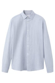 thumbnail: Mango Man slim fit gestreept overhemd - middenblauw