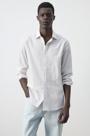 slim fit gestreept overhemd - pastelroze