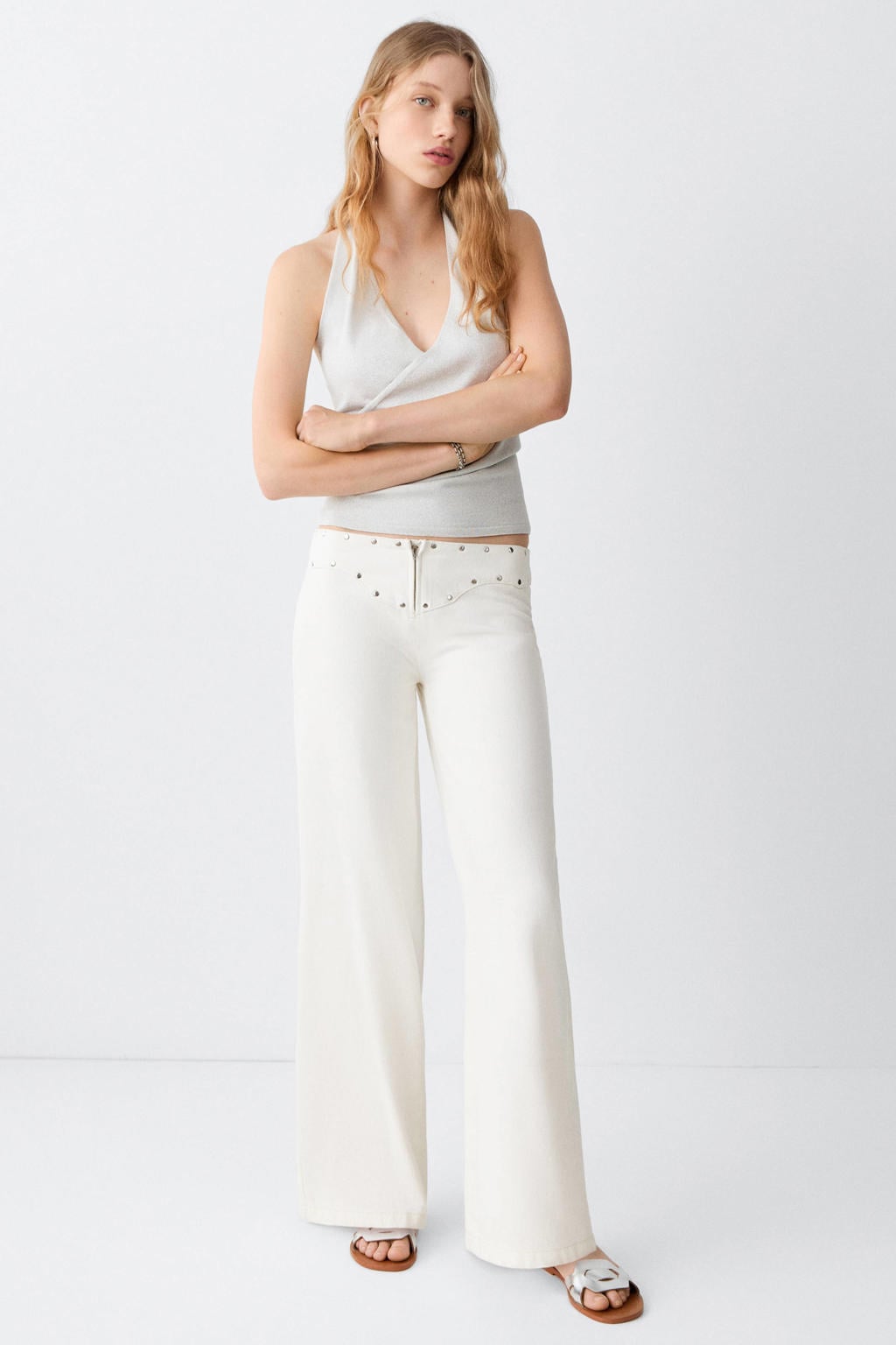 MANGO TEEN low waist wide leg jeans met studs - wit