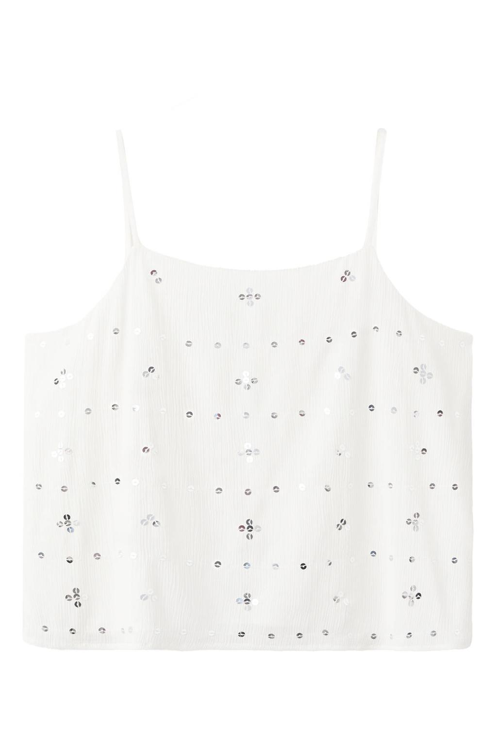 Witte meisjes MANGO TEEN cropped spaghettitop rug en pailletten met vierkante hals